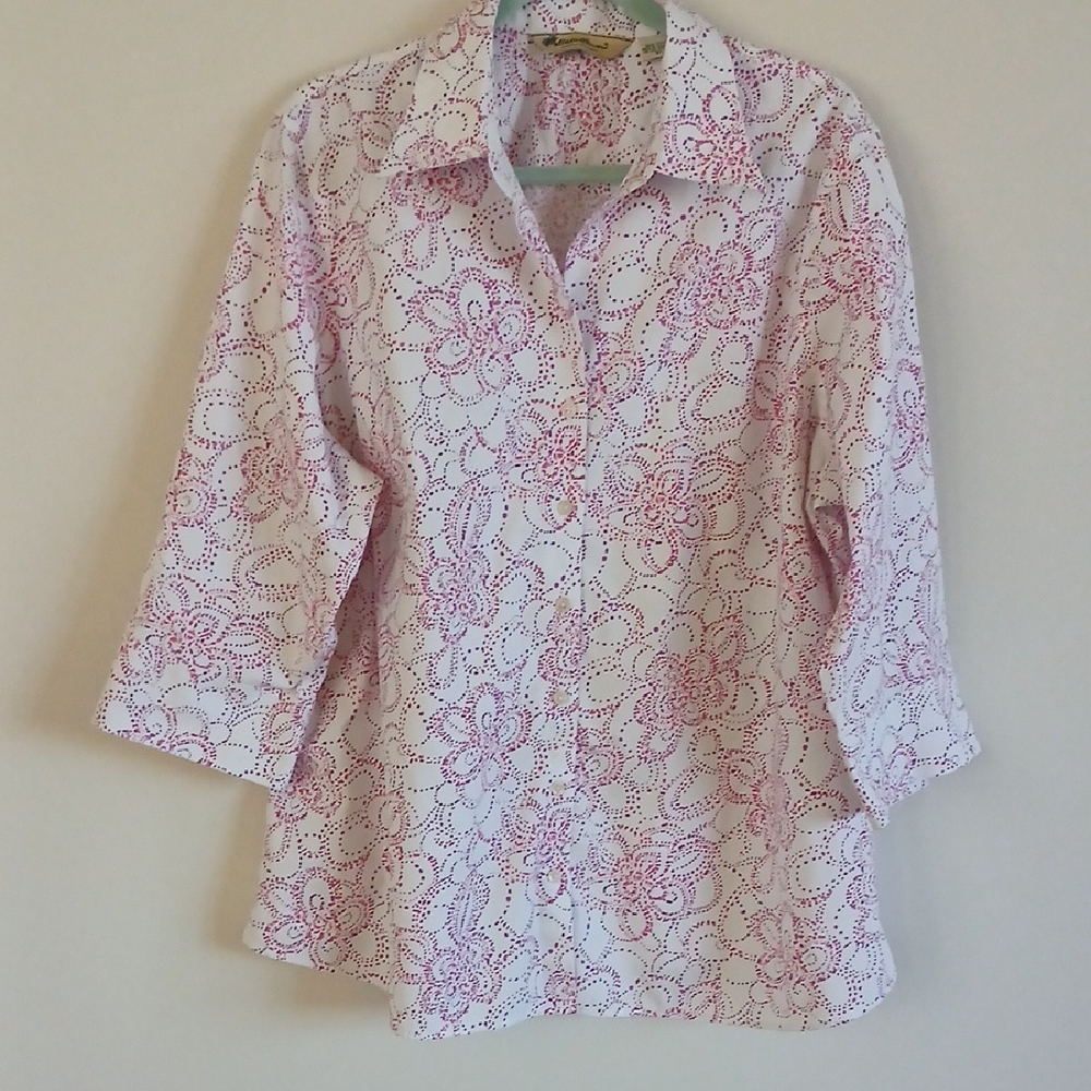 Eddie Baurer wrinkle-resistent 3/4 sleeve button-up blouse Sz 2X